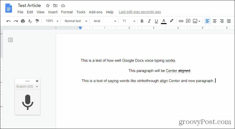 λέγοντας ειδικές εντολές στο Google Docs φωνητικής πληκτρολόγησης