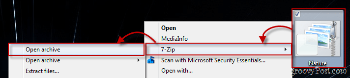 Windows 7 μενού περιβάλλοντος χρησιμοποιώντας 7-zip