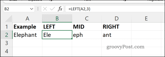 Παράδειγμα τύπου MID RIGHT και LEFT στο Excel