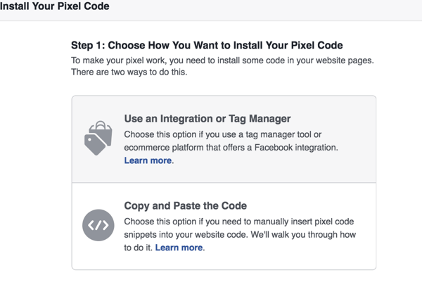 Επιλέξτε ποια μέθοδο θέλετε να χρησιμοποιήσετε για να εγκαταστήσετε το Facebook pixel.