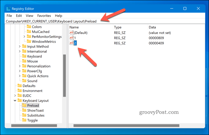 Διαγράψτε μια διάταξη πληκτρολογίου χρησιμοποιώντας το regedit στα Windows 11