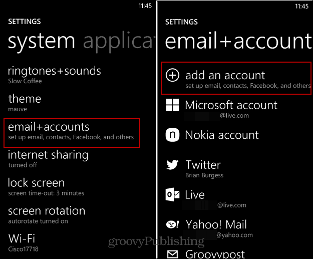 Τρόπος ρύθμισης μηνυμάτων ηλεκτρονικού ταχυδρομείου και κοινωνικών λογαριασμών στο Windows Phone