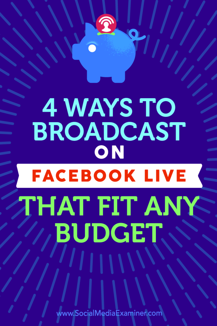 Συμβουλές για τέσσερις τρόπους μετάδοσης με το Facebook Live που ταιριάζουν σε οποιοδήποτε προϋπολογισμό.