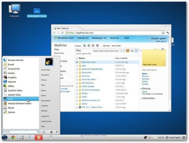 UI του SkyDrive Web του Linux