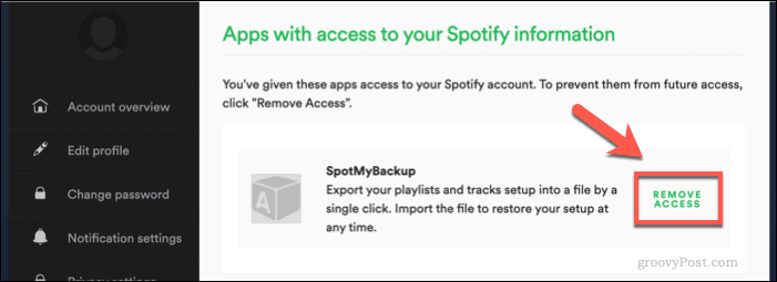 Ανάκληση της πρόσβασης SpotMyBackup στο Spotify