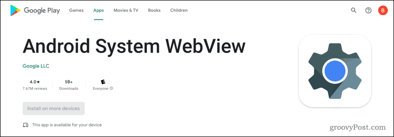 Σύστημα Android WebView στο Google Play Store