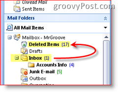Το στιγμιότυπο του Outlook 2007 που εξηγεί ότι τα διαγραμμένα στοιχεία μετακινούνται στο φάκελο των διαγραμμένων αντικειμένων