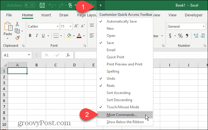 Επιλέξτε περισσότερες εντολές στη γραμμή εργαλείων γρήγορης πρόσβασης στο Excel