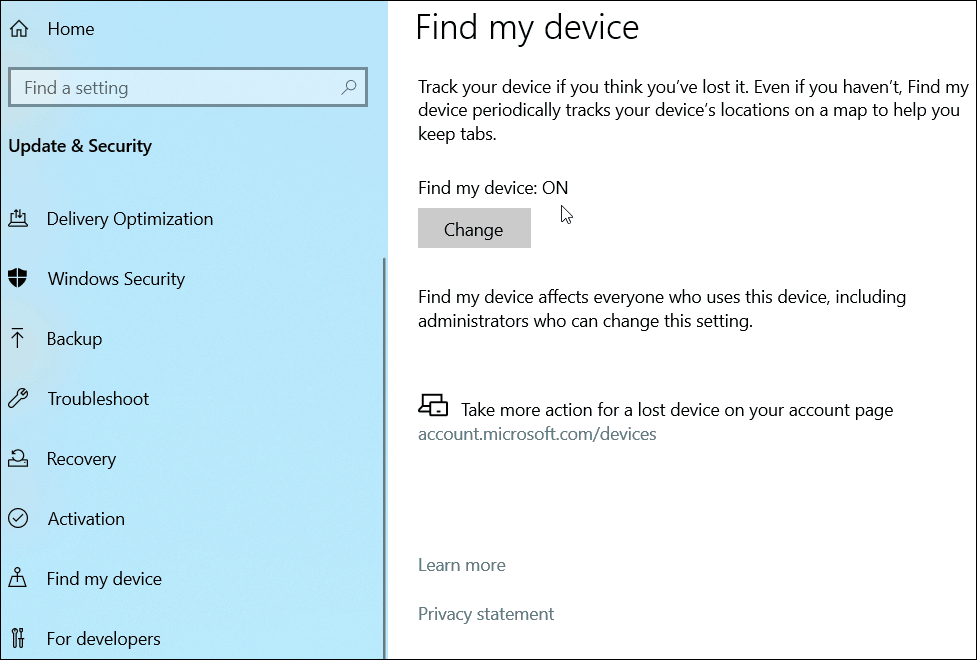 Βρείτε τη συσκευή μου Windows 10