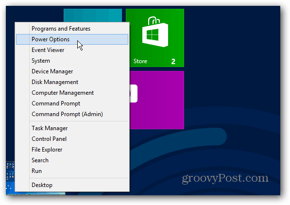 Μενού ενέργειας Οθόνη εκκίνησης των Windows 8