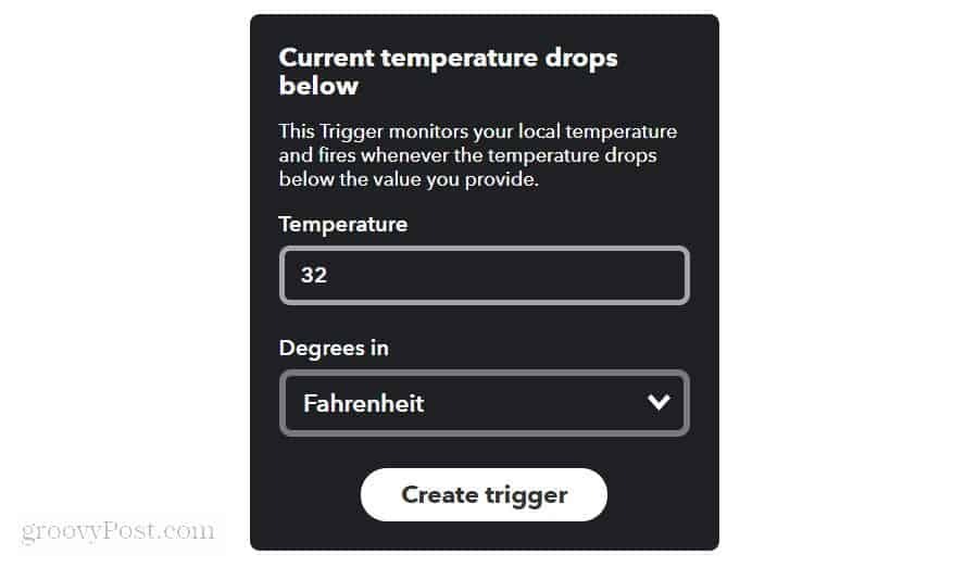 ρύθμιση του ορίου θερμοκρασίας του καιρού σε ifttt