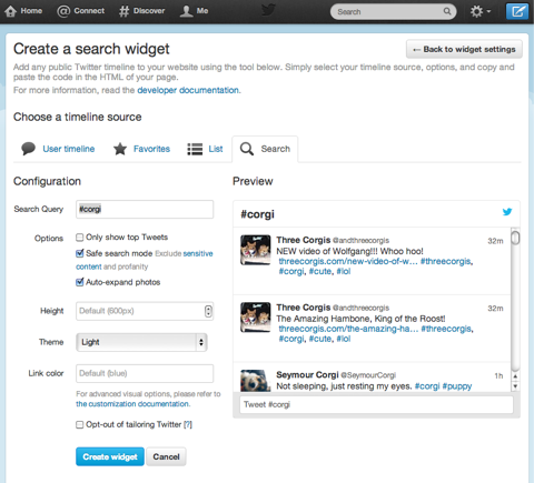 δημιουργήστε ένα widget αναζήτησης twitter