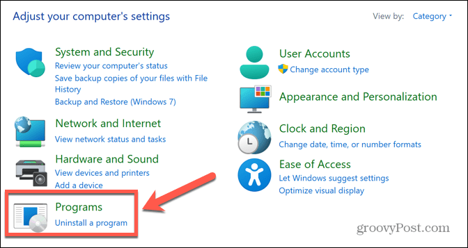 προγράμματα του πίνακα ελέγχου των windows