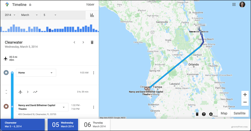 Λεπτομέρειες ταξιδιού στο Χρονολόγιο Χαρτών Google