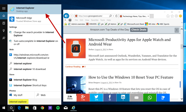 ξεκινήστε το IE μέσω της Cortana