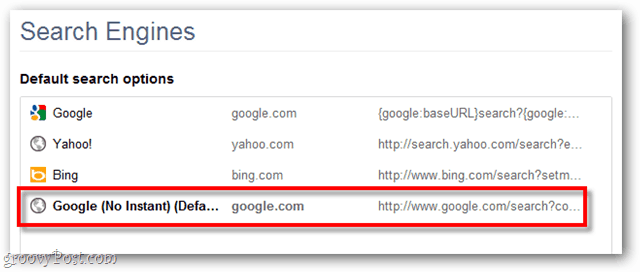 Οι προεπιλεγμένες επιλογές αναζήτησης του Google Chrome
