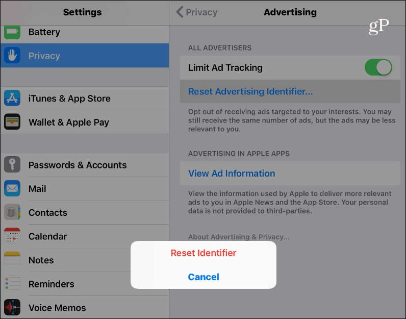 Επαναφορά αναγνωριστικού διαφήμισης iOS