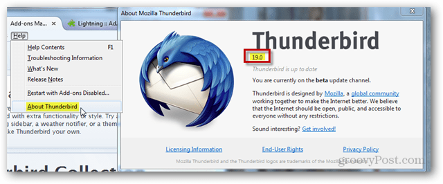 βρείτε thunderbird έκδοση