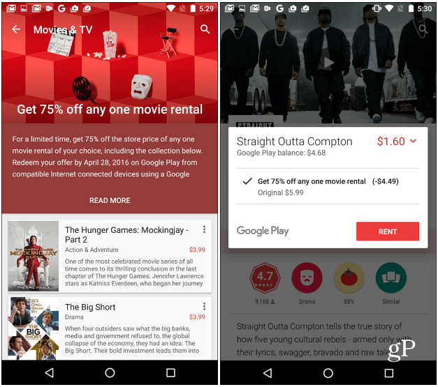 Οι Ταινίες Google Play προσφέρουν το 75% έκπτωση σε οποιαδήποτε ενοικίαση ταινιών