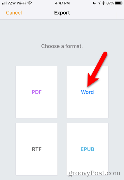 Πατήστε Word σε Σελίδες για iOS