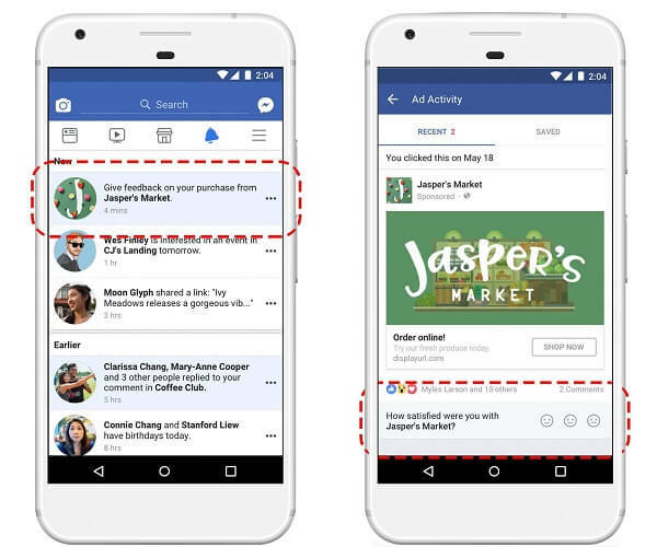 Το Facebook εγκαινιάζει μια νέα επιλογή αξιολόγησης ηλεκτρονικού εμπορίου μέσα στον πίνακα ελέγχου της δραστηριότητας Πρόσφατες διαφημίσεις που επιτρέπει στους αγοραστές να δίνουν σχόλια για προϊόντα που διαφημίζονται στο Facebook.