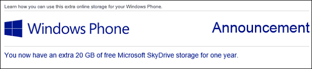 Χρήστες Windows Phone Πάρτε 20GB ελεύθερου χώρου SkyDrive