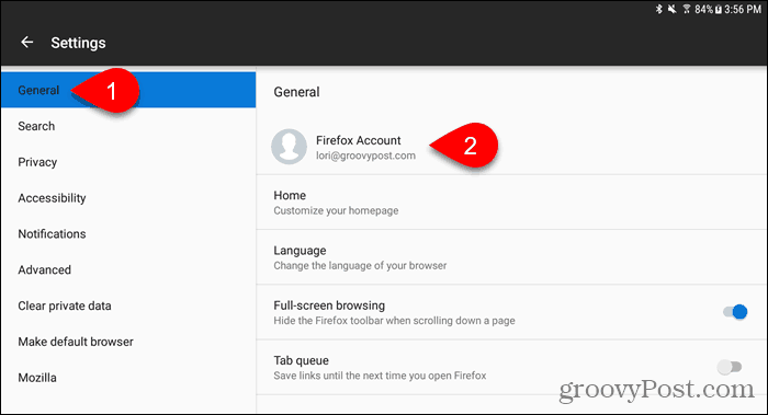 Πατήστε τον λογαριασμό Firefox στον Firefox για Android