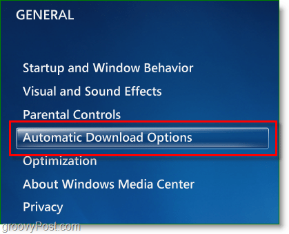 Windows 7 Media Center - κάντε κλικ στις επιλογές αυτόματης λήψης