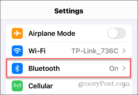 Επιλογή Bluetooth στις Ρυθμίσεις iOS
