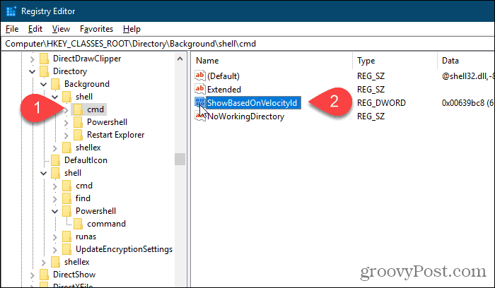 Μετονομάστε το φόντο cmd HideBasedOnVelocityId αξία στον επεξεργαστή μητρώου των Windows