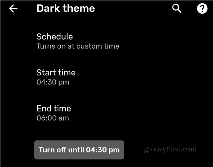 Σετ προσαρμοσμένου χρόνου προγράμματος Dark Theme