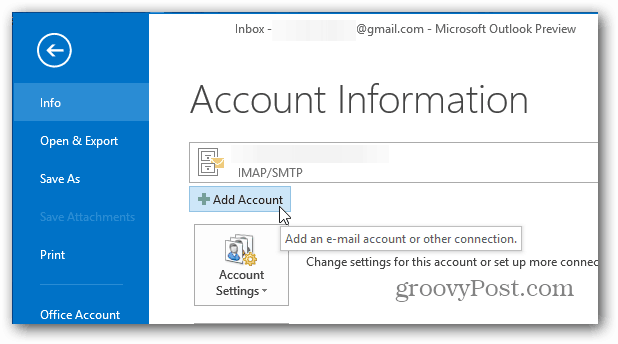 Προσθήκη λογαριασμού Outlook 2013