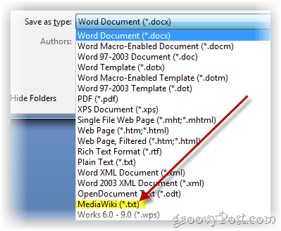 Αποθήκευση εγγράφου λέξης ως μορφοποιημένου κειμένου mediawiki