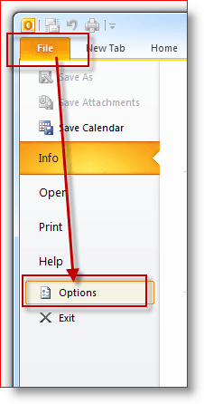 Το αρχείο του Outlook 2010, το μενού Επιλογές