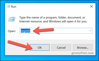 Εκκίνηση του Regedit χρησιμοποιώντας το Run στα Windows 10