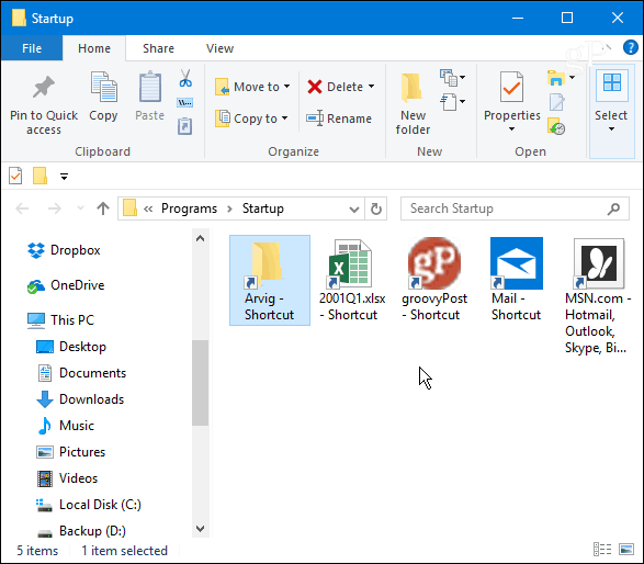 Φάκελος εκκίνησης Windows 10
