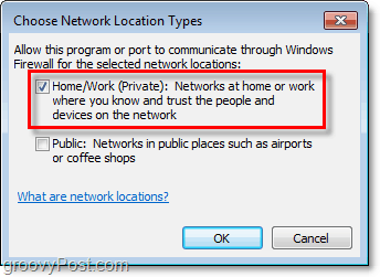 πώς να επιλέξετε με μη αυτόματο τρόπο ένα δίκτυο για την εξαίρεση τείχους προστασίας των Windows 7