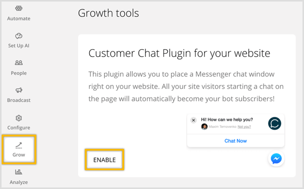 Το ChatFuel ενεργοποιεί την προσθήκη συνομιλίας πελατών