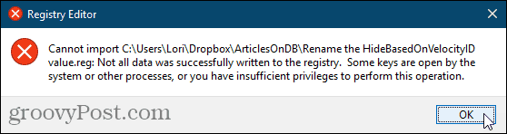 Δεν είναι δυνατή η εισαγωγή αρχείου reg για το μητρώο των Windows