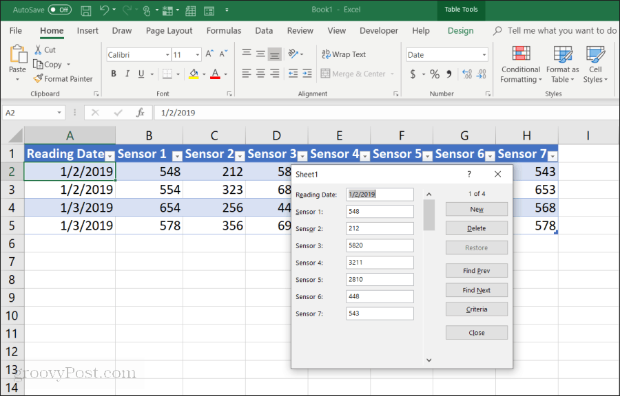 φόρμα εισαγωγής δεδομένων στο Excel
