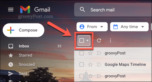 Το εικονίδιο του πλαισίου ελέγχου για να επιλέξετε μηνύματα ηλεκτρονικού ταχυδρομείου στο Gmail