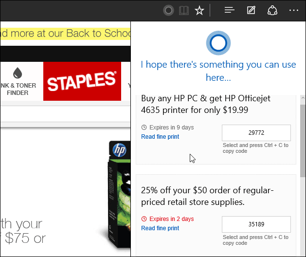Το Staples site Edge Windows 10
