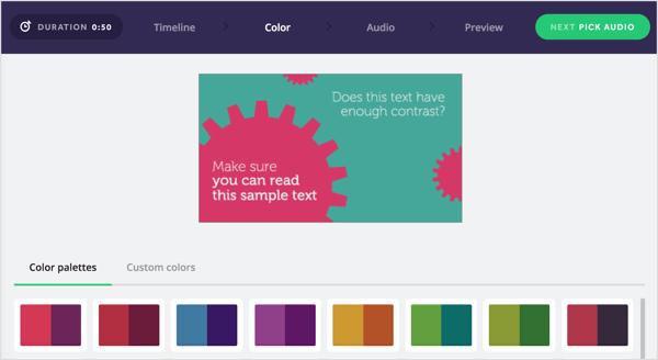 Επιλέξτε μια παλέτα χρωμάτων για το Biteable βίντεο ή δημιουργήστε το δικό σας.