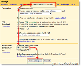 Χρησιμοποιήστε το Outlook 2007 με λογαριασμό GMAIL Webmail χρησιμοποιώντας το iMAP