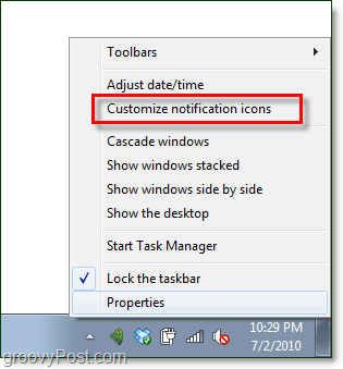 προσαρμόστε τις ειδοποιήσεις για τα παράθυρα συστήματος των Windows 7