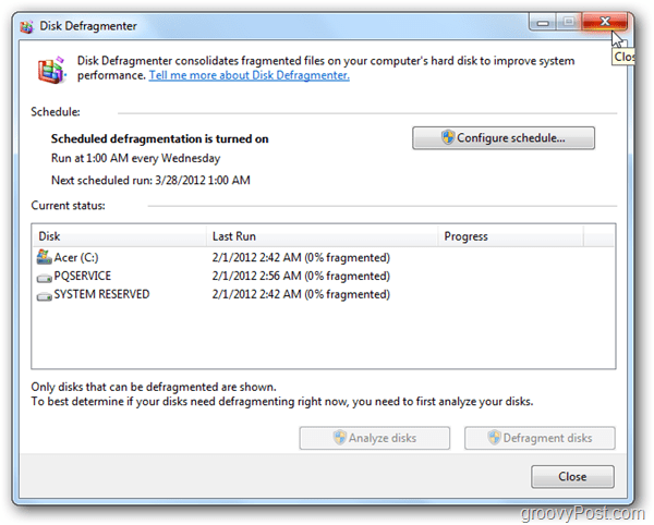 Πώς να προγραμματίσετε το Defrag Disk για Windows