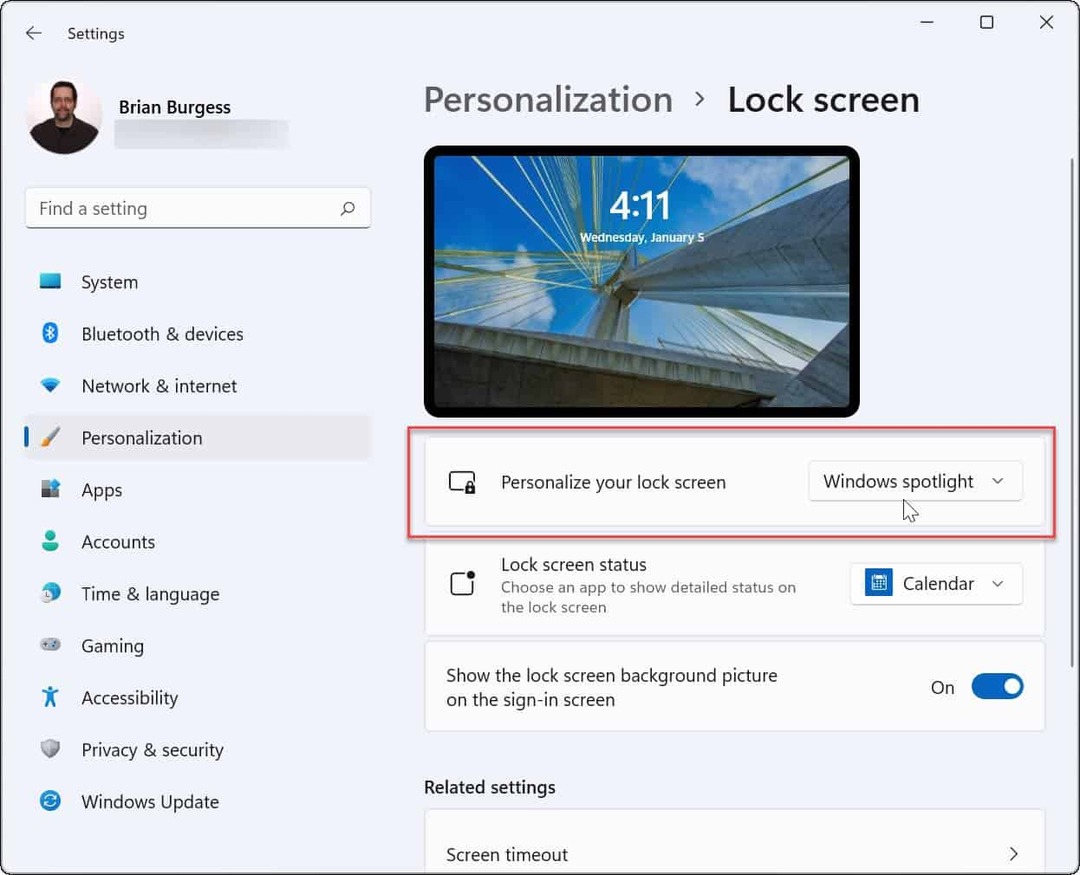 Εξατομίκευση της οθόνης κλειδώματος Windows 11