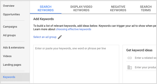Το Google Adwords προσθέτει λέξεις-κλειδιά στην ομάδα διαφημίσεων