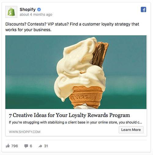 Διαφήμιση ανάρτησης ιστολογίου από την πλατφόρμα ηλεκτρονικού εμπορίου Shopify.