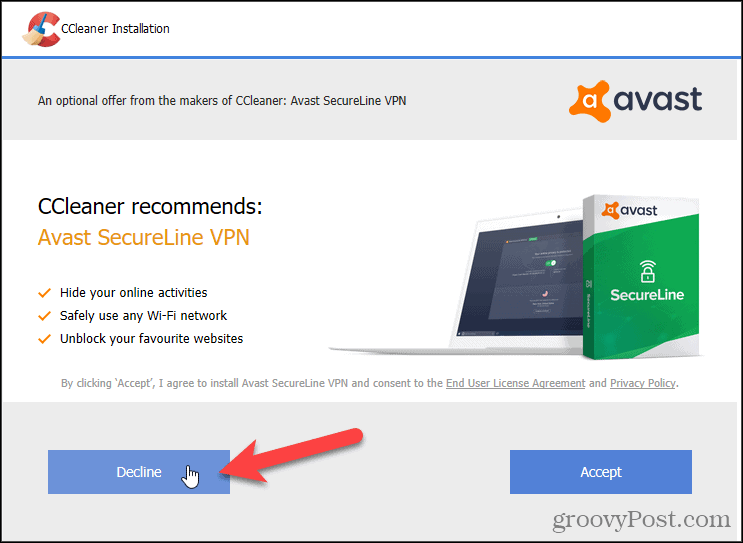 Απόρριψη Avast VPN στο CCleaner